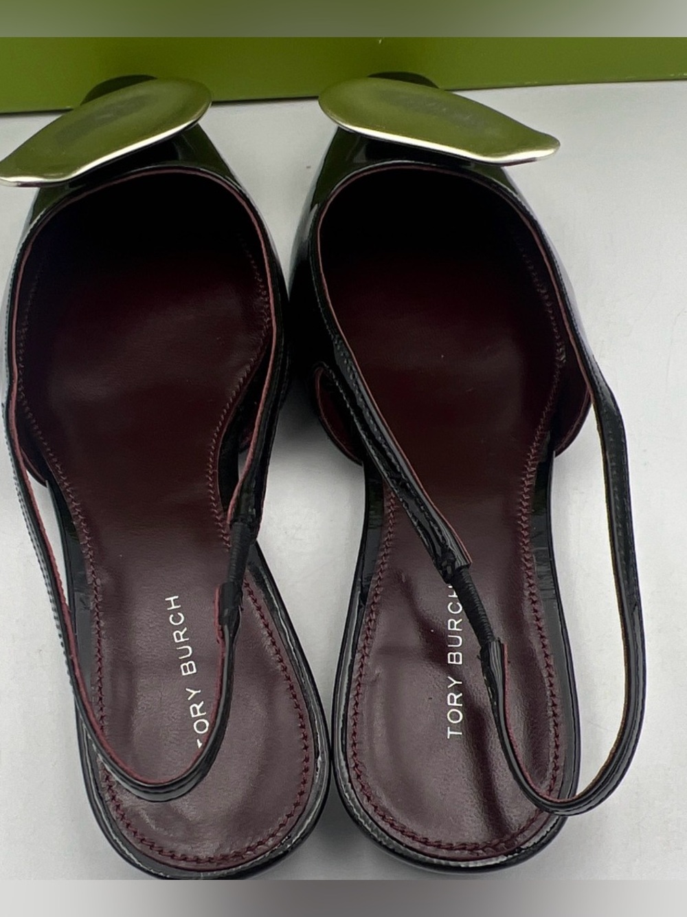 TORY BURCH Patos Leather Slingback Flats Pointed Toe Logo Women’s 7M NEW w/Box - Picture 8 of 16